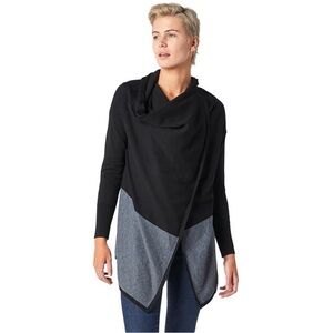 Smartwool Edgewood Black Gray Wool Blend Asymmetrical Wrap Cardigan Minimalist S